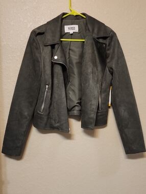 BB Dakota Charcoal Gray Suede-Look Moto Jacket